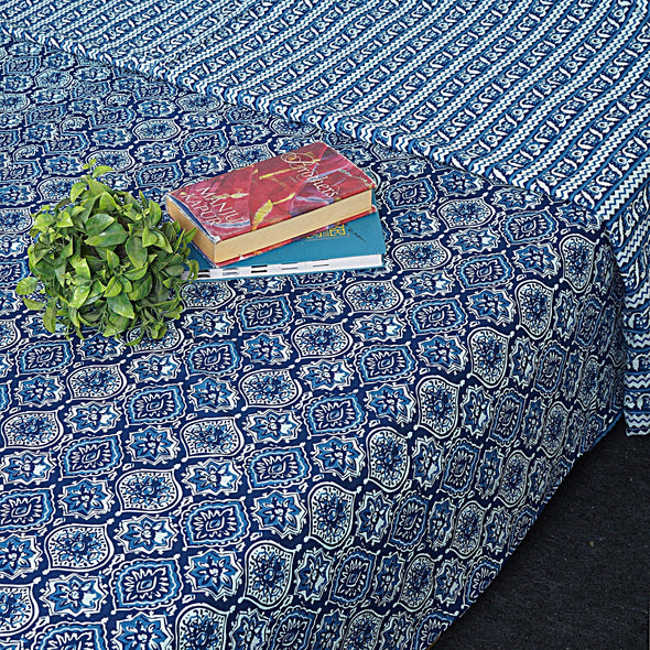 Indigo Blue Floral Print 240 TC Cotton Double Bed Dohar (SHKR1019) - Frionkandy