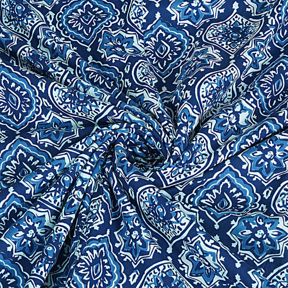Indigo Blue Floral Print 240 TC Cotton Double Bed Dohar (SHKR1019) - Frionkandy