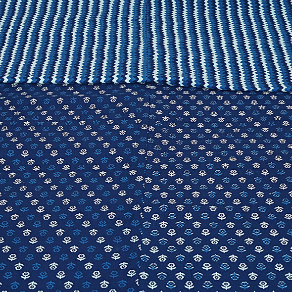 Indigo Blue Floral Print 240 TC Cotton Double Bed Dohar (SHKR1023) - Frionkandy