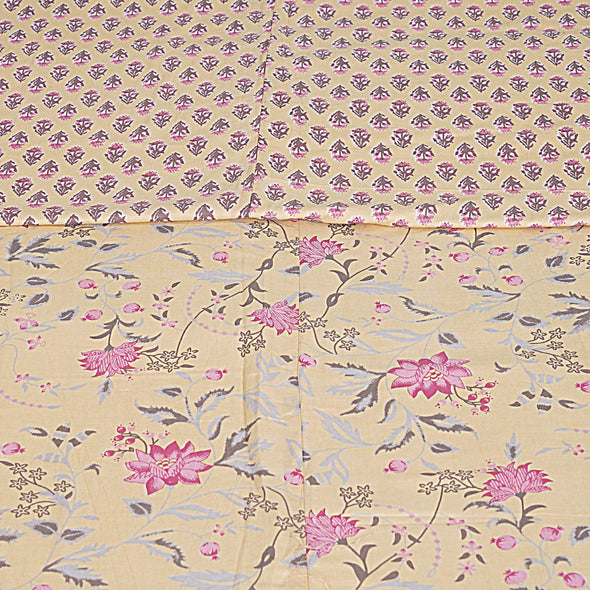 Beige Floral Print 240 TC Cotton Double Bed Dohar (SHKR1026) - Frionkandy