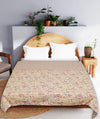 Beige Floral Print 240 TC Cotton Double Bed Dohar (SHKR1026) - Frionkandy