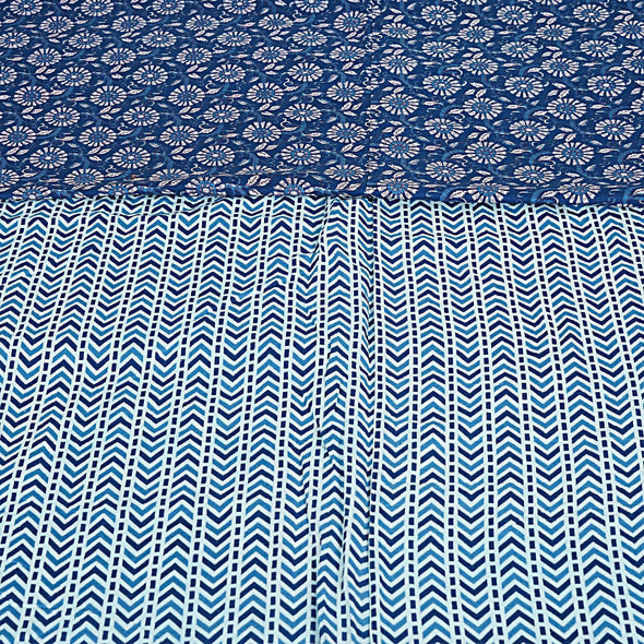 Blue Chevron Print 240 TC Cotton Double Bed Dohar (SHKR1028) - Frionkandy