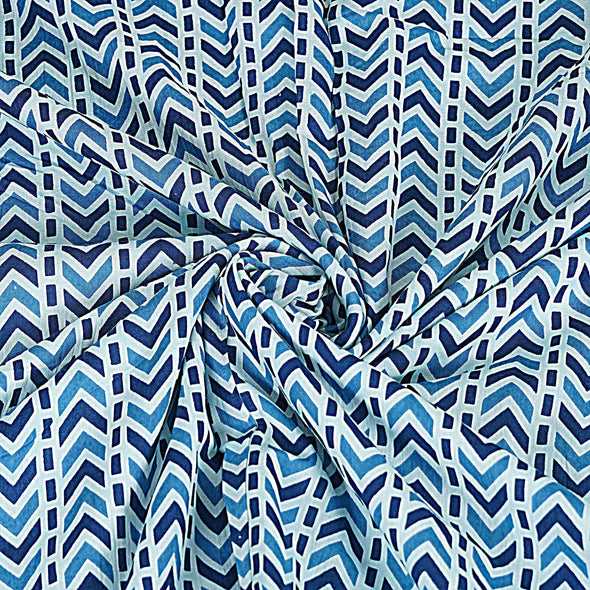 Blue Chevron Print 240 TC Cotton Double Bed Dohar (SHKR1028) - Frionkandy