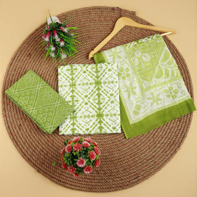 Traditional Screen Print Cotton Unstitched Suit With Cotton Dupatta Light Green-SHKS1080