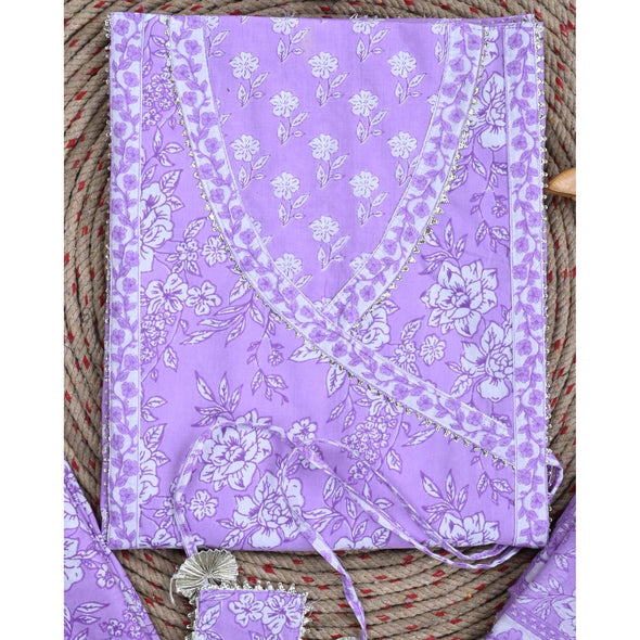 Traditional Screen Print Cotton Unstitched Suit With Cotton Dupatta Purple-SHKS1090