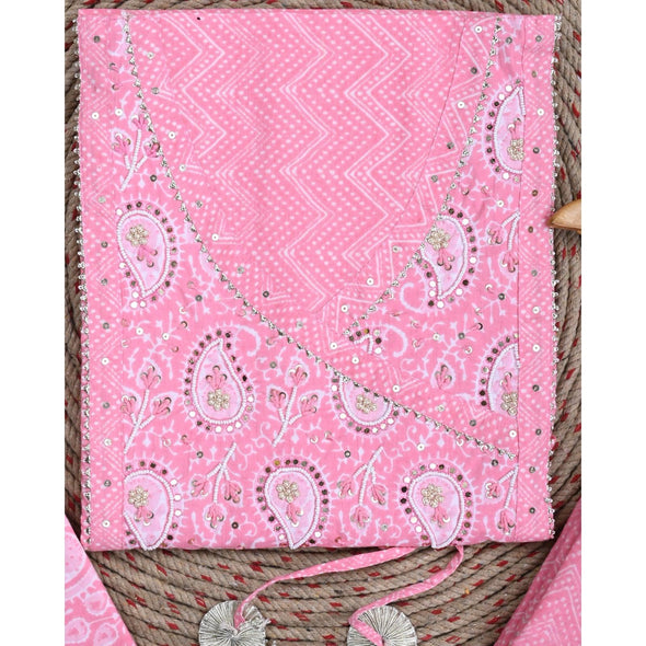Traditional Screen Print Cotton Unstitched Suit With Cotton Dupatta (Pink-SHKS1091) - Frionkandy