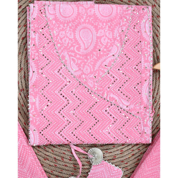 Traditional Screen Print Cotton Unstitched Suit With Cotton Dupatta (Pink-SHKS1093) - Frionkandy