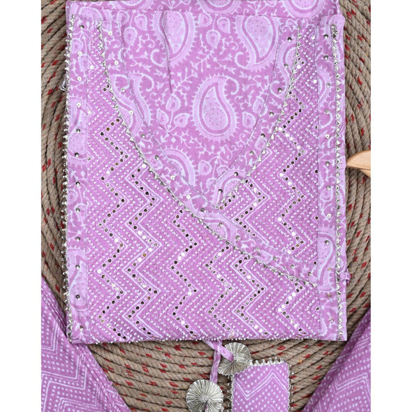 Traditional Screen Print Cotton Unstitched Suit With Cotton Dupatta (Purple-SHKS1094) - Frionkandy
