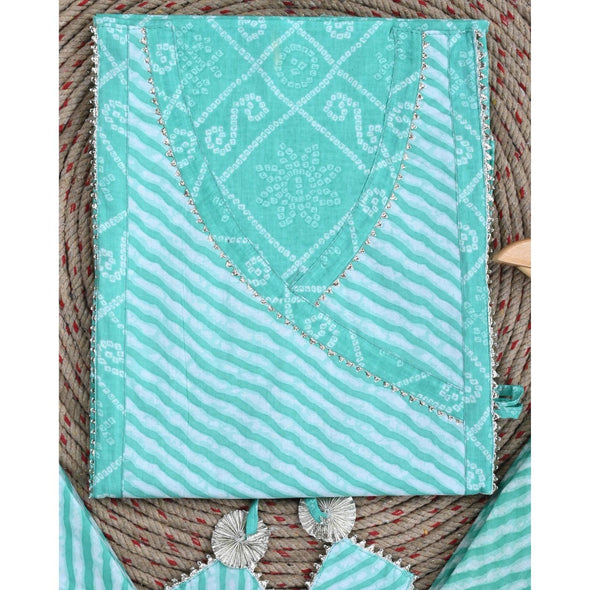 Traditional Screen Print Cotton Unstitched Suit With Cotton Dupatta Aqua Blue-SHKS1095