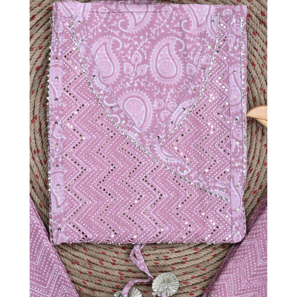 Traditional Screen Print Cotton Unstitched Suit With Cotton Dupatta (Purple-SHKS1096) - Frionkandy