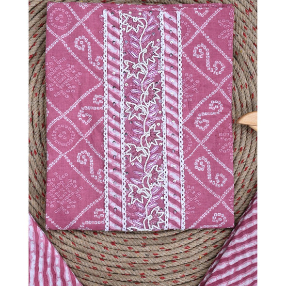 Traditional Screen Print Cotton Unstitched Suit With Cotton Dupatta Pink-SHKS1100