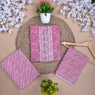 Traditional Screen Print Cotton Unstitched Suit With Cotton Dupatta Pink-SHKS1100