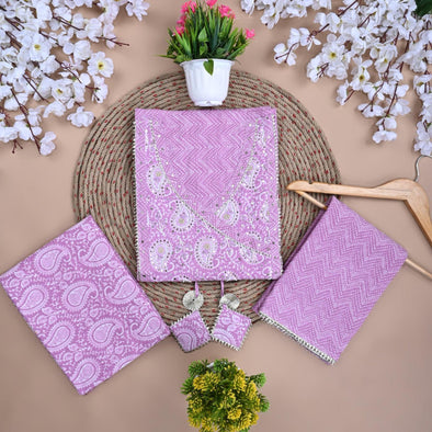 Traditional Screen Print Cotton Unstitched Suit With Cotton Dupatta (Purple-SHKS1108) - Frionkandy