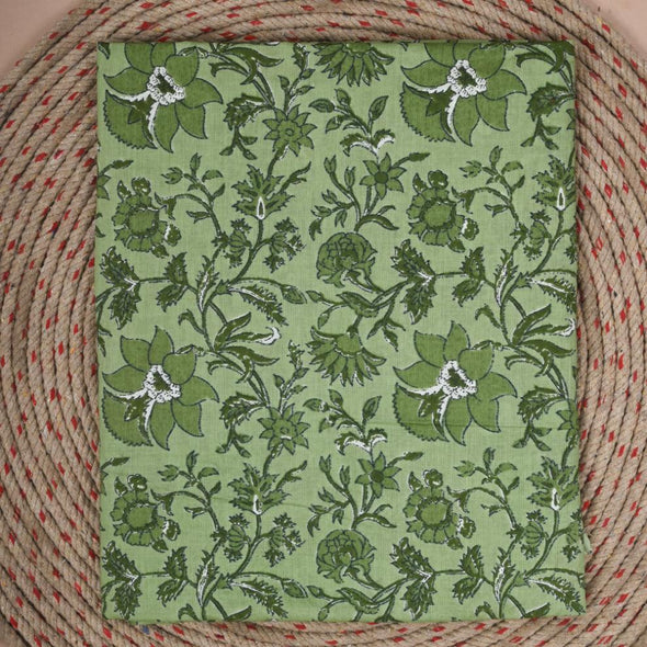 Floral Print Pure Cotton Light Green Unstitched Suit With Cotton Dupatta- SHKS1109