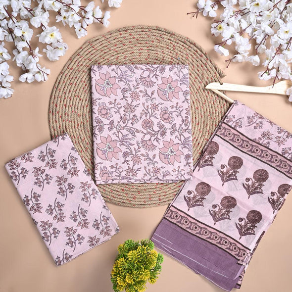 Floral Print Pure Cotton Purple Unstitched Suit With Cotton Dupatta (SHKS1110) - Frionkandy