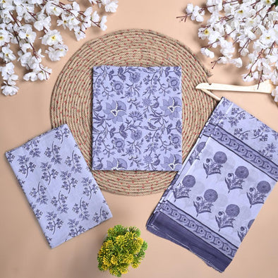 Floral Print Pure Cotton Blue Unstitched Suit With Cotton Dupatta- SHKS1112