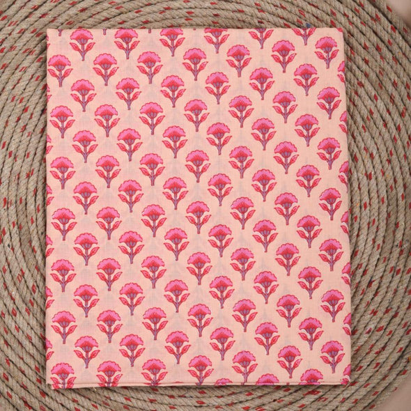 Floral Print Pure Cotton Pink Unstitched Suit With Cotton Dupatta- SHKS1113