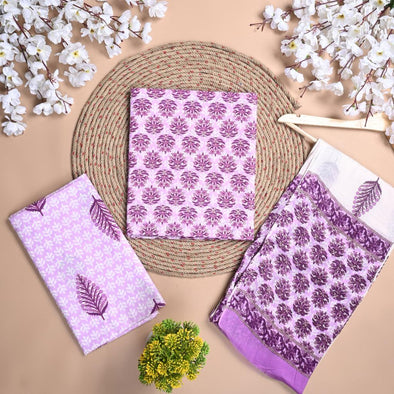 Floral Print Pure Cotton Purple Unstitched Suit With Cotton Dupatta (SHKS1114) - Frionkandy