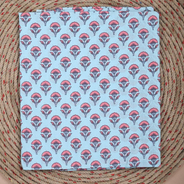 Floral Print Pure Cotton Light Blue Unstitched Suit With Cotton Dupatta (SHKS1118) - Frionkandy