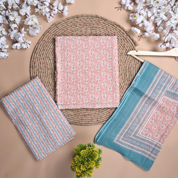 Floral Print Pure Cotton Pink Unstitched Suit With Cotton Dupatta- SHKS1120