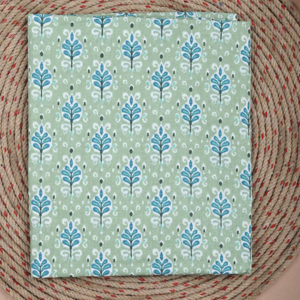 Floral Print Pure Cotton Light Green Unstitched Suit With Cotton Dupatta- SHKS1126