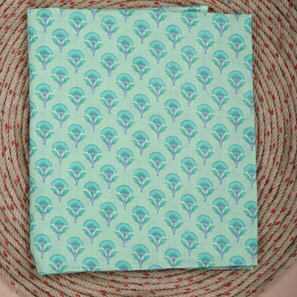 Floral Print Pure Cotton Light Blue Unstitched Suit With Cotton Dupatta (SHKS1128) - Frionkandy