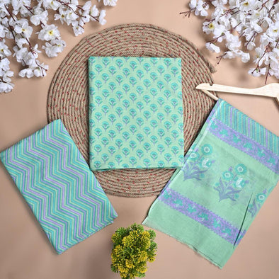 Floral Print Pure Cotton Light Blue Unstitched Suit With Cotton Dupatta (SHKS1128) - Frionkandy