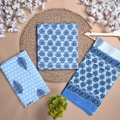 Floral Print Pure Cotton Blue Unstitched Suit With Cotton Dupatta (SHKS1129) - Frionkandy