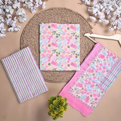Floral Print Pure Cotton Multicolor Unstitched Suit With Cotton Dupatta (SHKS1136) - Frionkandy