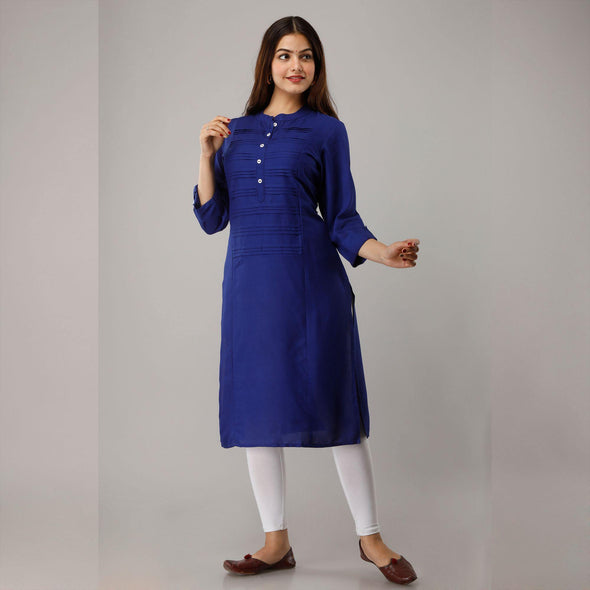 Midnight Blue Pintuck Straight Kurti - Frionkandy