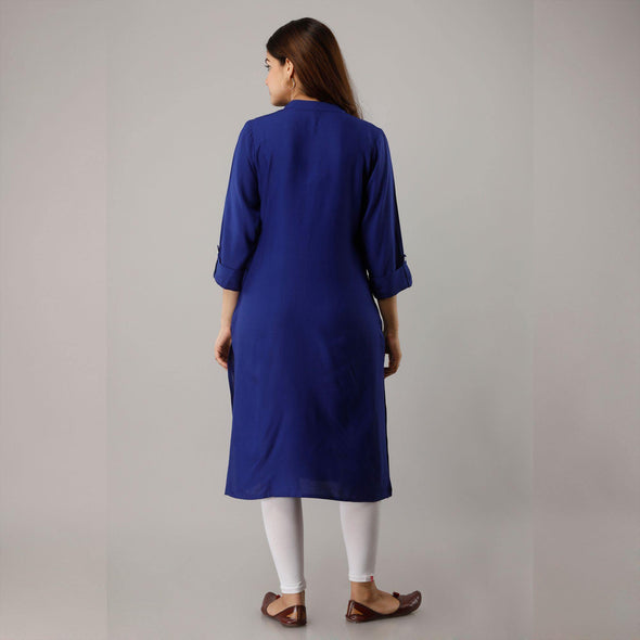 Midnight Blue Pintuck Straight Kurti - Frionkandy