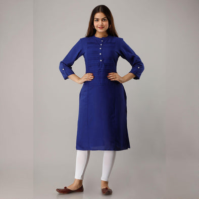 Midnight Blue Pintuck Straight Kurti - Frionkandy