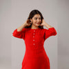 Red Rayon Knee-Long Pintuck Kurta - Frionkandy