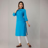 Turquoise Blue Rayon Knee-Long Pintuck Kurta - Frionkandy