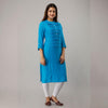 Turquoise Blue Rayon Knee-Long Pintuck Kurta - Frionkandy