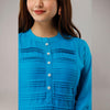 Turquoise Blue Rayon Knee-Long Pintuck Kurta - Frionkandy