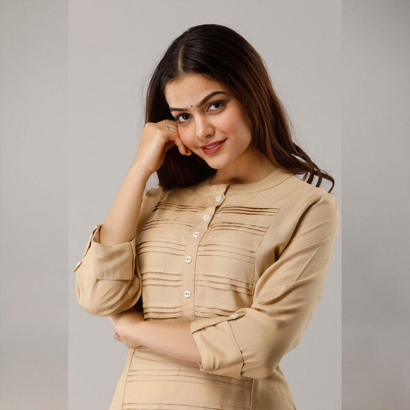 Oat Pintuck Straight Kurti - Frionkandy