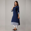 Solid Rayon Calf Length Blue Kurta - Frionkandy