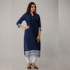 Solid Rayon Calf Length Blue Kurta - Frionkandy