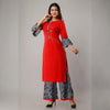 Rayon Embellished, Solid Red Kurta With Palazzo Set - Frionkandy
