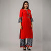 Rayon Embellished, Solid Red Kurta With Palazzo Set - Frionkandy