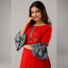 Rayon Embellished, Solid Red Kurta With Palazzo Set - Frionkandy