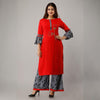 Rayon Embellished, Solid Red Kurta With Palazzo Set - Frionkandy