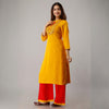 Rayon Embroidered Yellow Kurta With Palazzo Set - Frionkandy