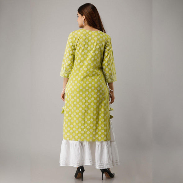 Pure Cotton Printed Green Kurta With Palazzo Set - Frionkandy