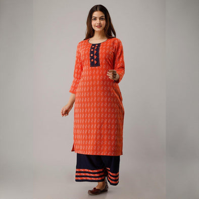 Carrot Abstract Print Cotton Suit set - Frionkandy