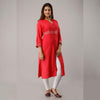 Solid Rayon Calf Length Red Kurta - Frionkandy