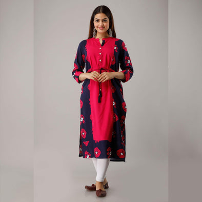 Pink Bandhej Print Rayon Kurti - Frionkandy