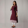 Wine White Print Border Straight Kurti - Frionkandy