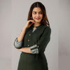 Rayon Straight Casual Calf Length Dark Green Kurta for Women - Frionkandy